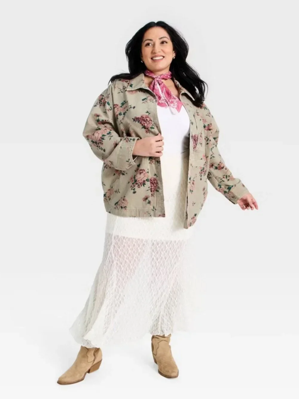 Women's Western Chore Coat - Universal Thread™ Khaki Floral 3X - Picture 2 of 8